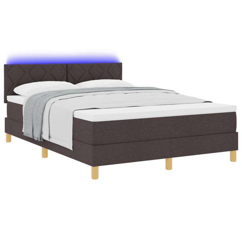 Boxspringbett mit Matratze & LED Dunkelbraun 140x190 cm Stoff
