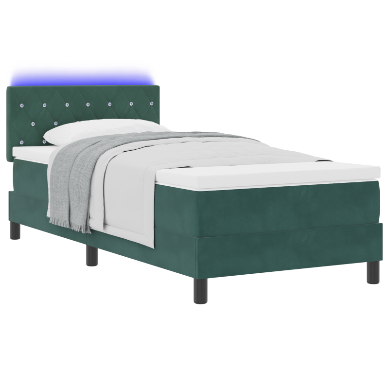 Boxspringbett mit Matratze & LED Dunkelgrün 90x190 cm Samt