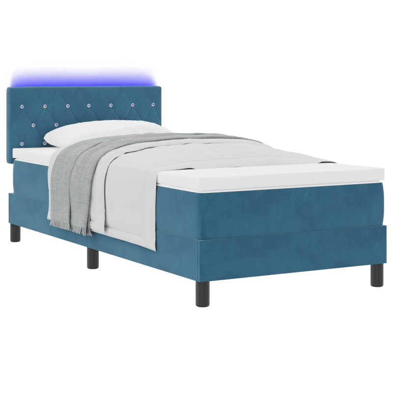 Boxspringbett mit Matratze & LED Dunkelblau 90x200 cm Samt