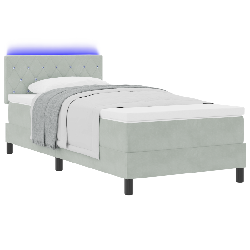 Boxspringbett mit Matratze und LED Licht Grau 100x200 cm Samt