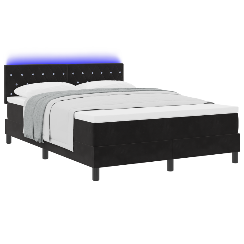 Boxspringbett mit Matratze & LED Schwarz 140x200 cm Samt