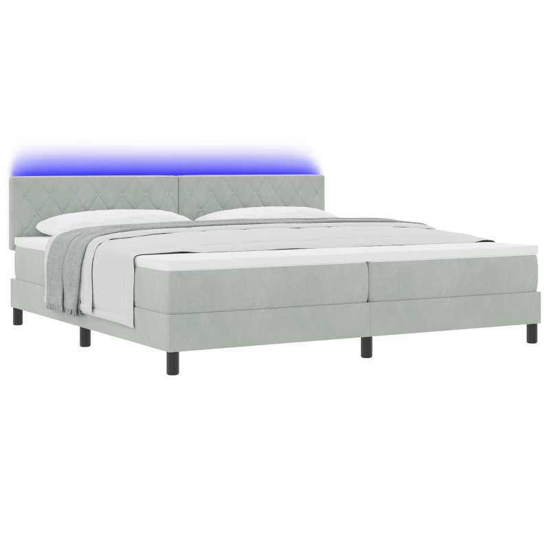 Boxspringbett mit Matratze & LED Licht Hellgrau 200x200 cm Velvet