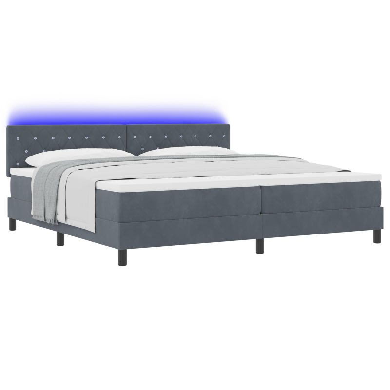Boxspringbett mit Matratze & LED Dunkelgrau 200x200 cm Samt