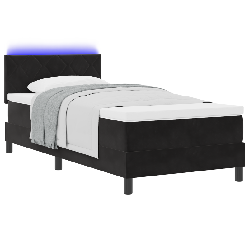 Boxspringbett mit Matratze und LED Schwarz 90x190 cm Samt