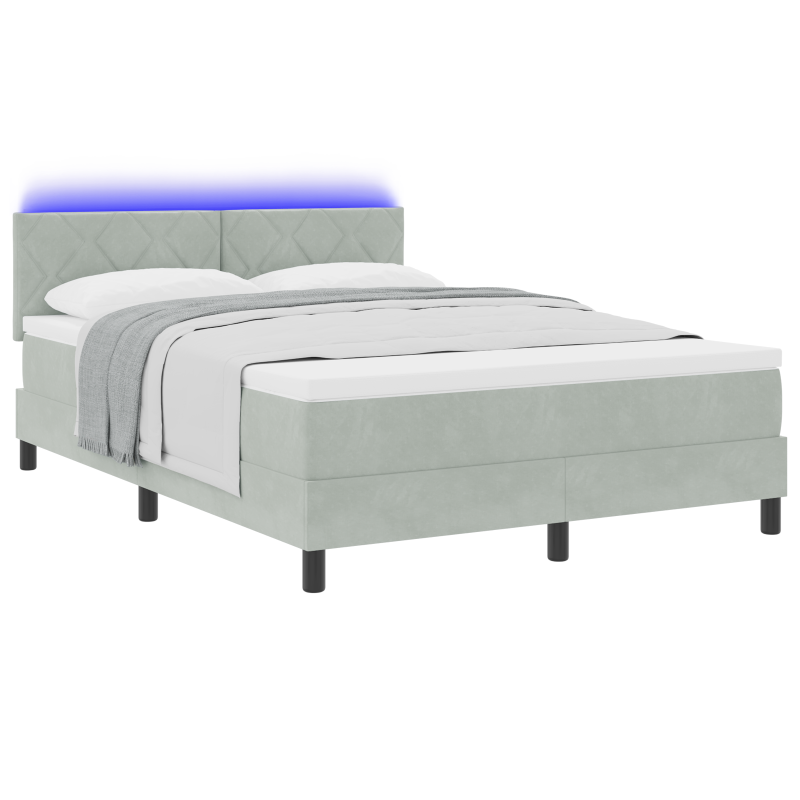 Boxspringbett mit Matratze & LED Licht Grau 140x190 cm Samt