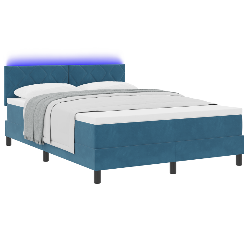 Boxspringbett mit Matratze und LED Dunkelblau 140x190 cm Samt