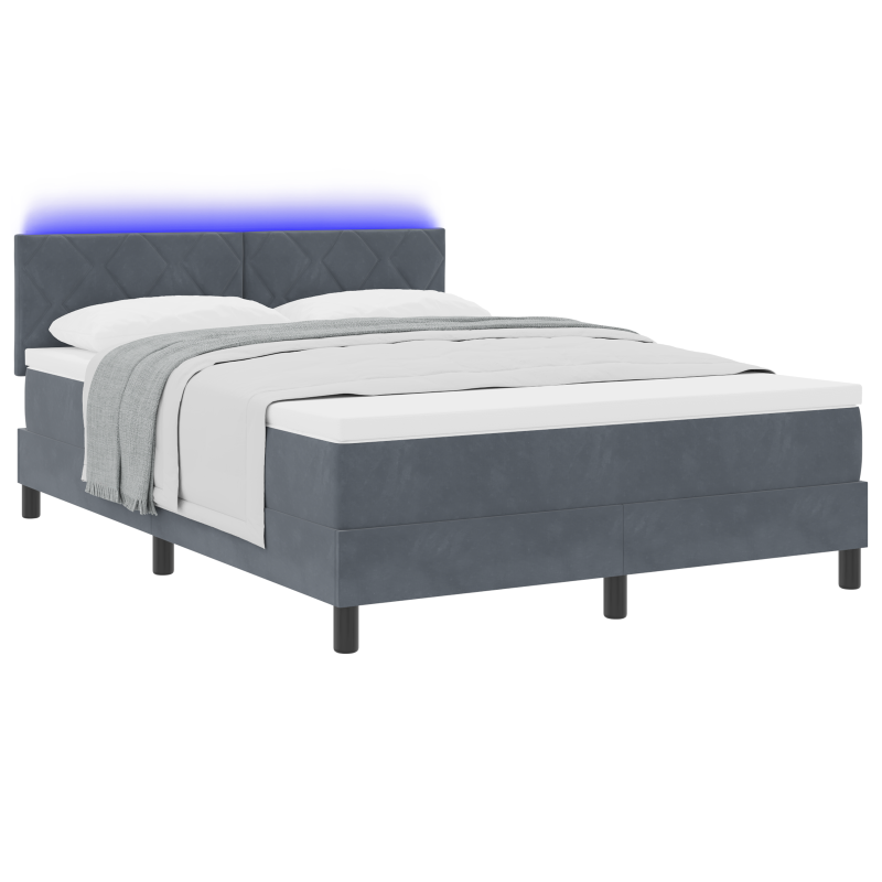 Boxspringbett mit Matratze & LED Dunkelgrau 140x200 cm Velours