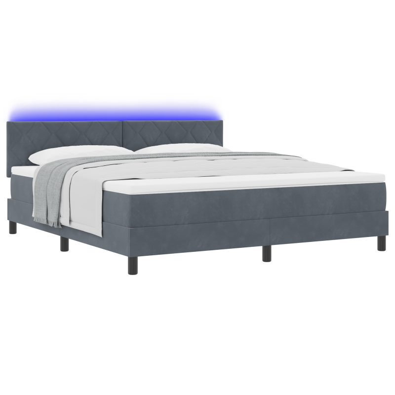 Boxspringbett mit Matratze und LED Dunkelgrau 180x200 cm Samt