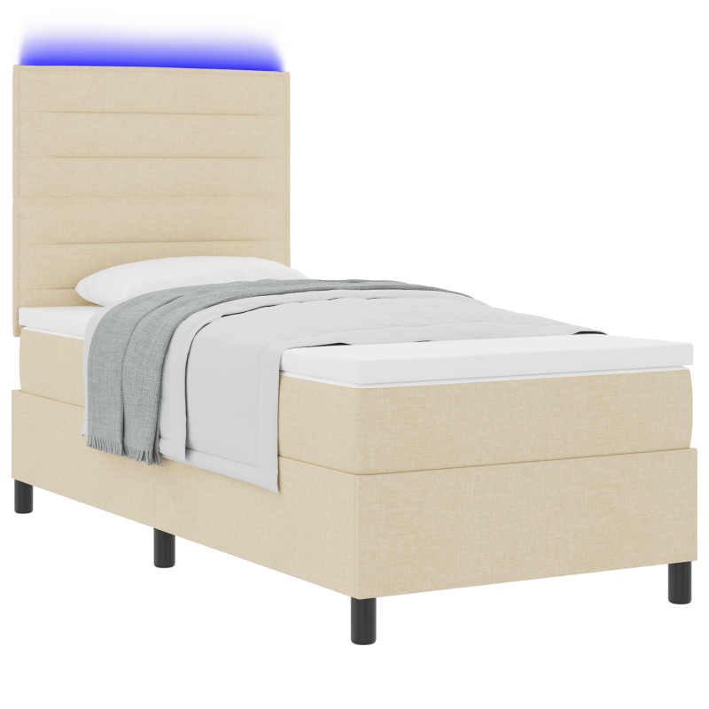 Boxspringbett mit Matratze & LED Creme 90x190 cm Stoff