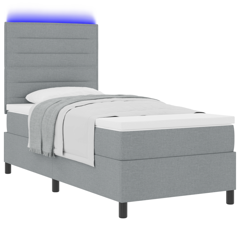 Boxspringbett mit Matratze & LED Hellgrau 90x200 cm Stoff
