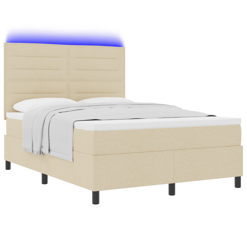Boxspringbett mit Matratze & LED Creme 160x200 cm Stoff