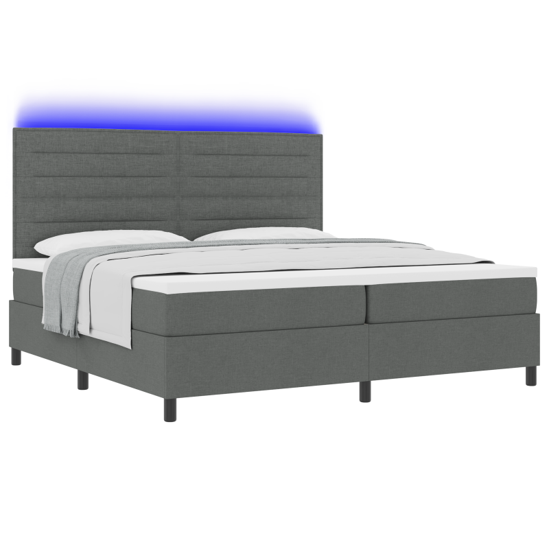 Boxspringbett mit Matratze & LED Dunkelgrau 200x200 cm Stoff
