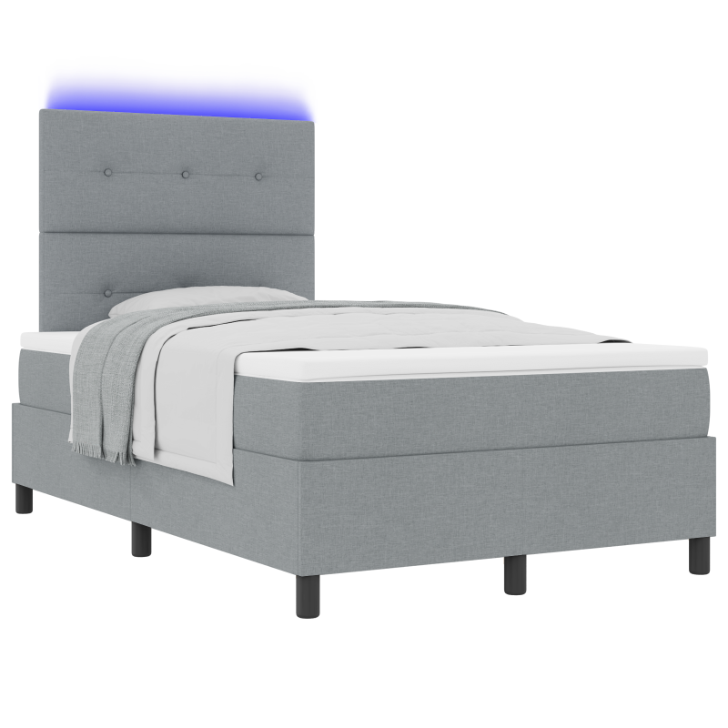 Boxspringbett mit Matratze & LED Hellgrau 120x200 cm Stoff