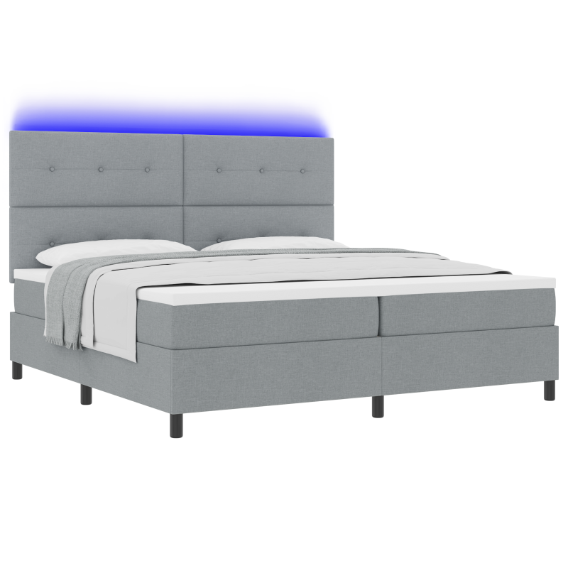 Boxspringbett mit Matratze & LED Hellgrau 200x200 cm Stoff