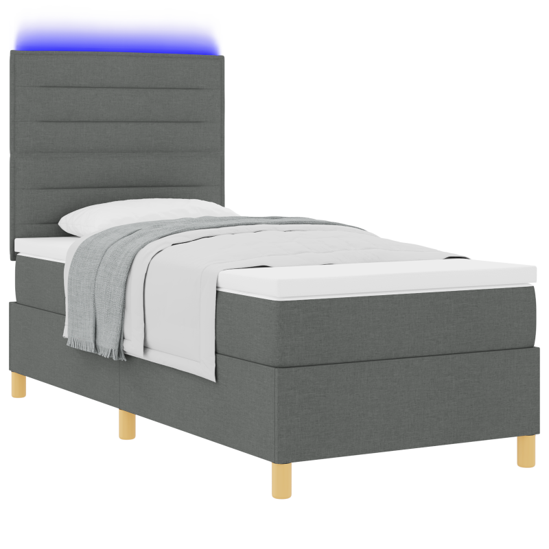 Boxspringbett mit Matratze & LED Dunkelgrau 90x190 cm Stoff