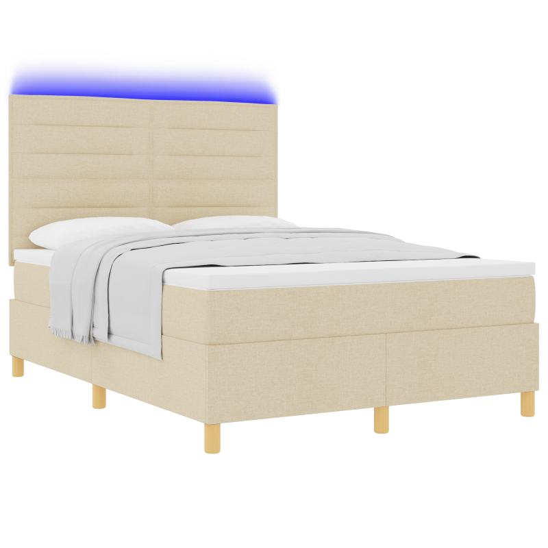Boxspringbett mit Matratze & LED Creme 160x200 cm Stoff