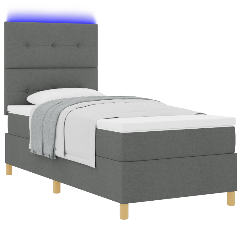 Boxspringbett mit Matratze & LED Dunkelgrau 100x200 cm Stoff