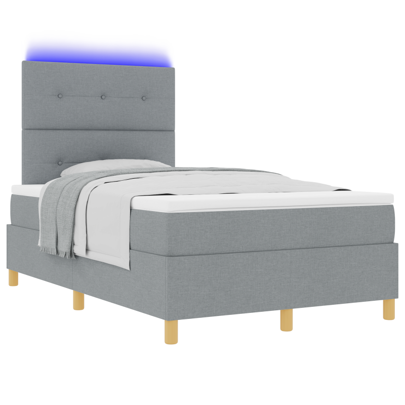 Boxspringbett mit Matratze & LED Licht Grau 120x190 cm Stoff
