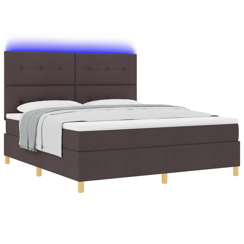Boxspringbett mit Matratze und LED Dunkelbraun 180x200 cm Stoff