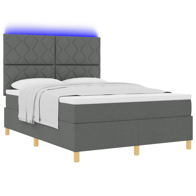 Boxspringbett mit Matratze & LED dunkelgrau 140x200 cm Stoff
