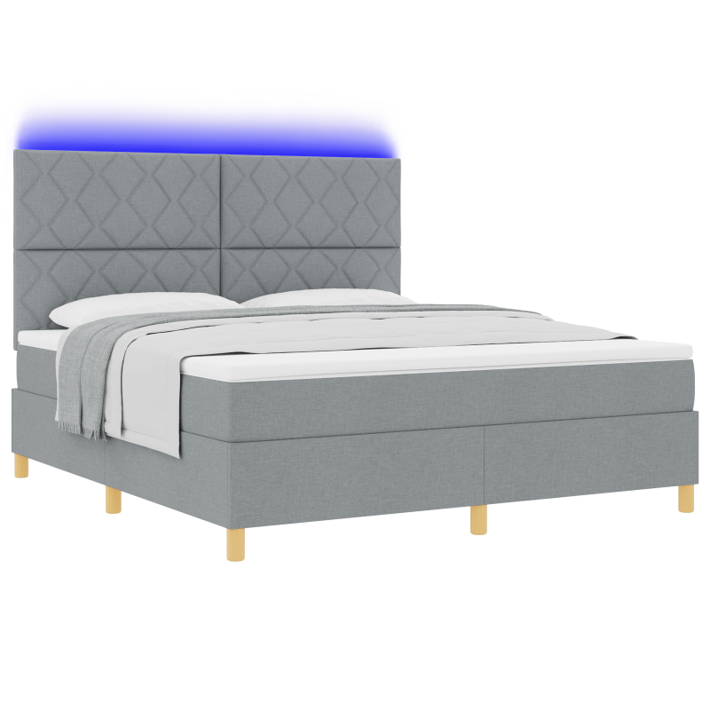 Boxspringbett mit Matratze & LED Lichtgrau 180x200 cm Stoff