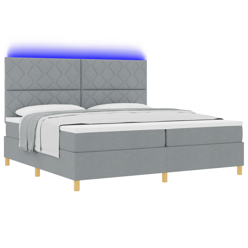 Boxspringbett mit Matratze & LED Licht Hellgrau 200x200 cm Stoff
