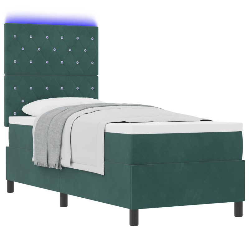 Boxspringbett mit Matratze & LED Dunkelgrün 80x200 cm Velours