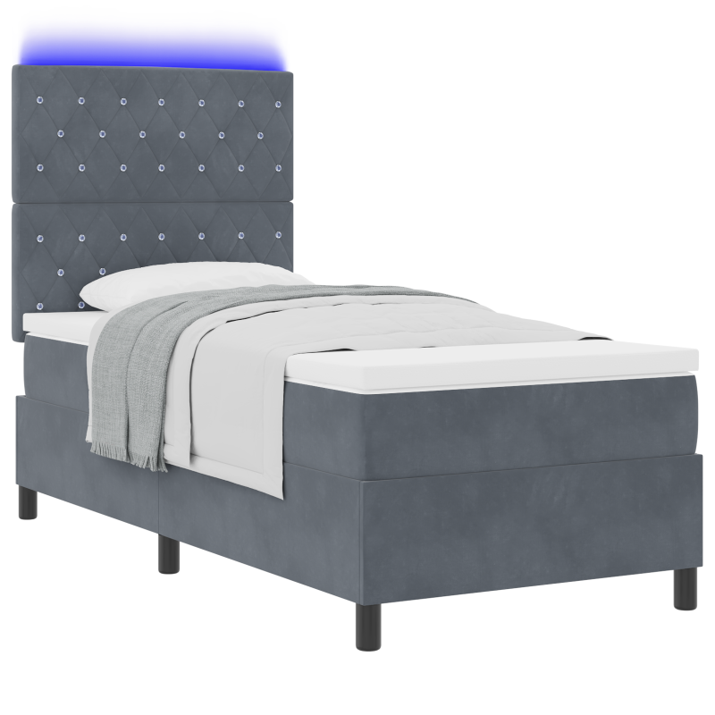 Boxspringbett mit Matratze & LED Dunkelgrau 90x200 cm Samt