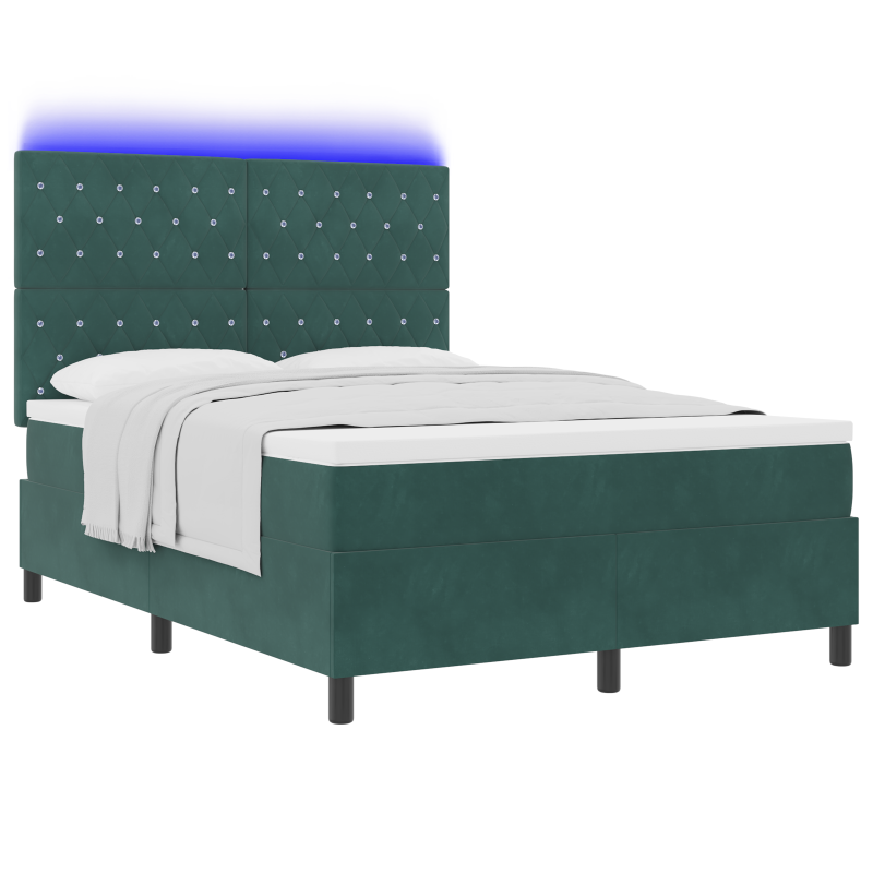 Boxspringbett mit Matratze & LED Dunkelgrün 140x190 cm Samt