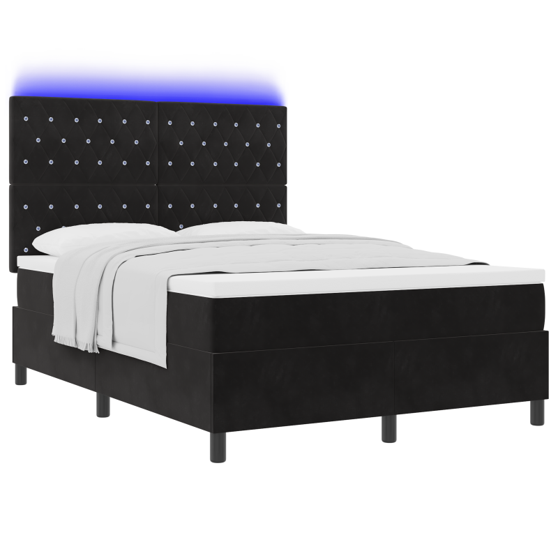 Boxspringbett mit Matratze & LED Schwarz 140x200 cm Velvet