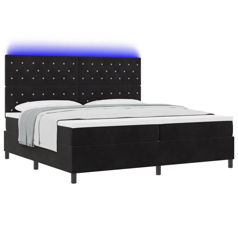 Boxspringbett mit Matratze & LED Schwarz 200x200 cm Samt