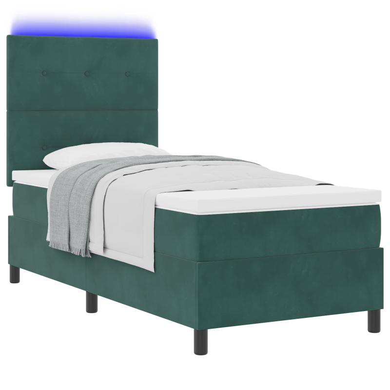 Boxspringbett mit Matratze & LED Dunkelgrün 90x190 cm Samt