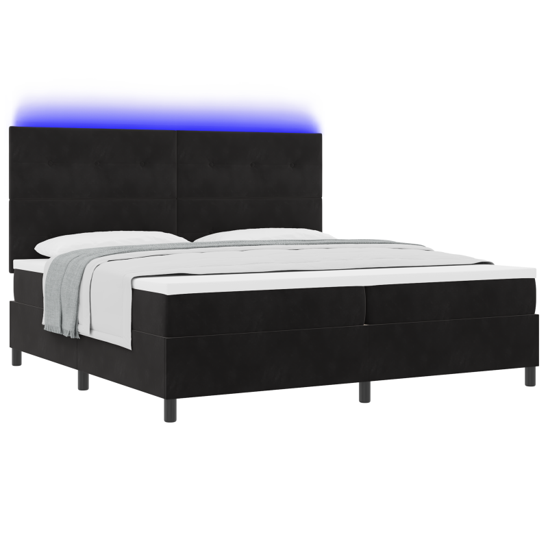 Boxspringbett mit Matratze & LED Schwarz 200x200 cm Samt