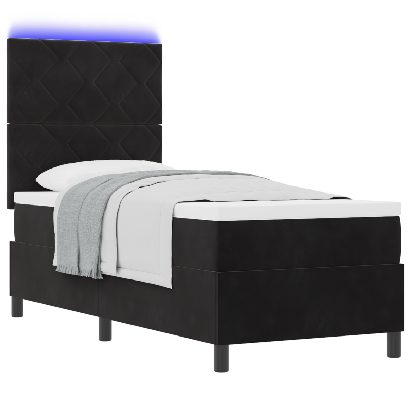 Boxspringbett mit Matratze & LED Schwarz 80x200 cm Velours
