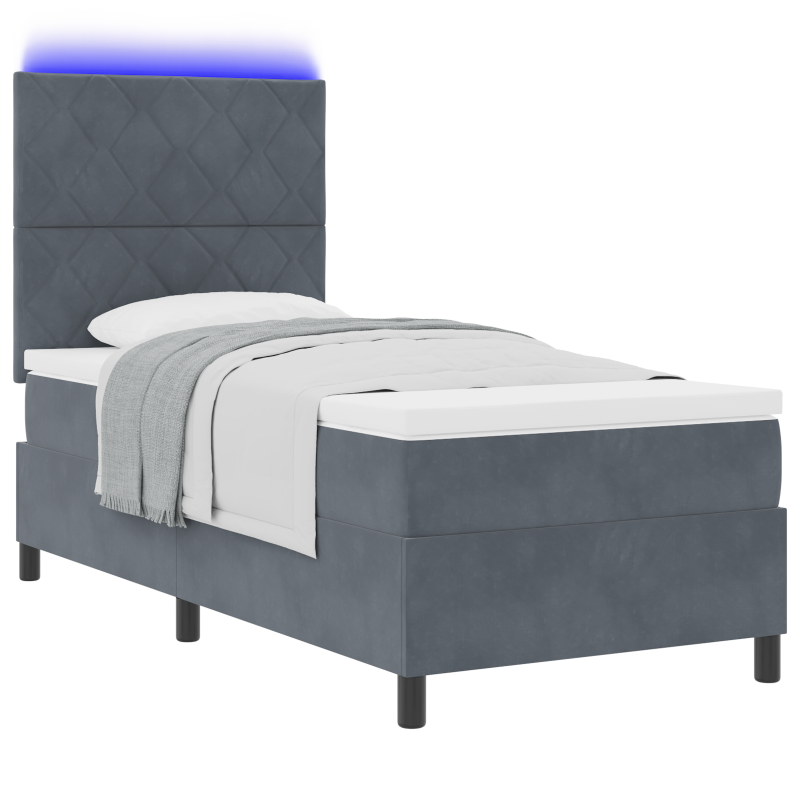 Boxspringbett mit Matratze & LED Dunkelgrau 90x200 cm Samt