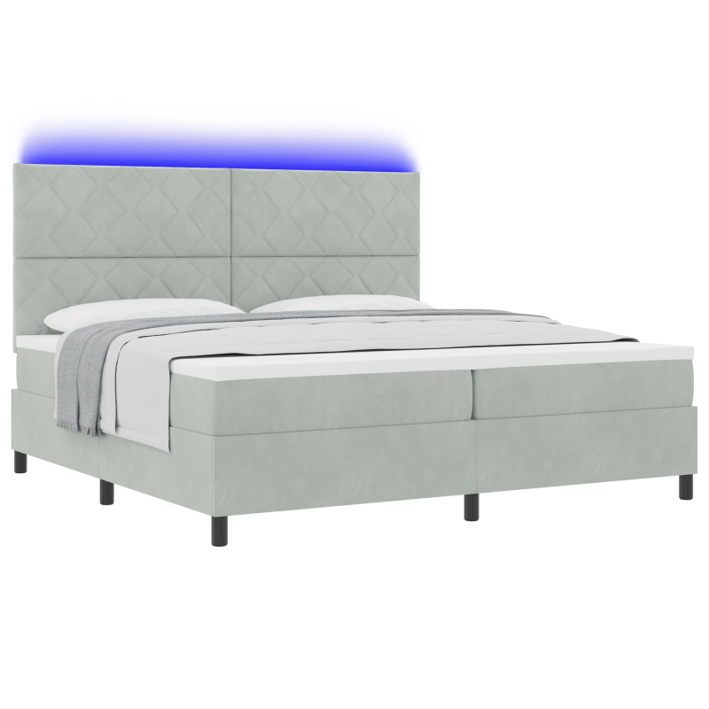 Boxspringbett mit Matratze & LED Licht Grau 200x200 cm Samt