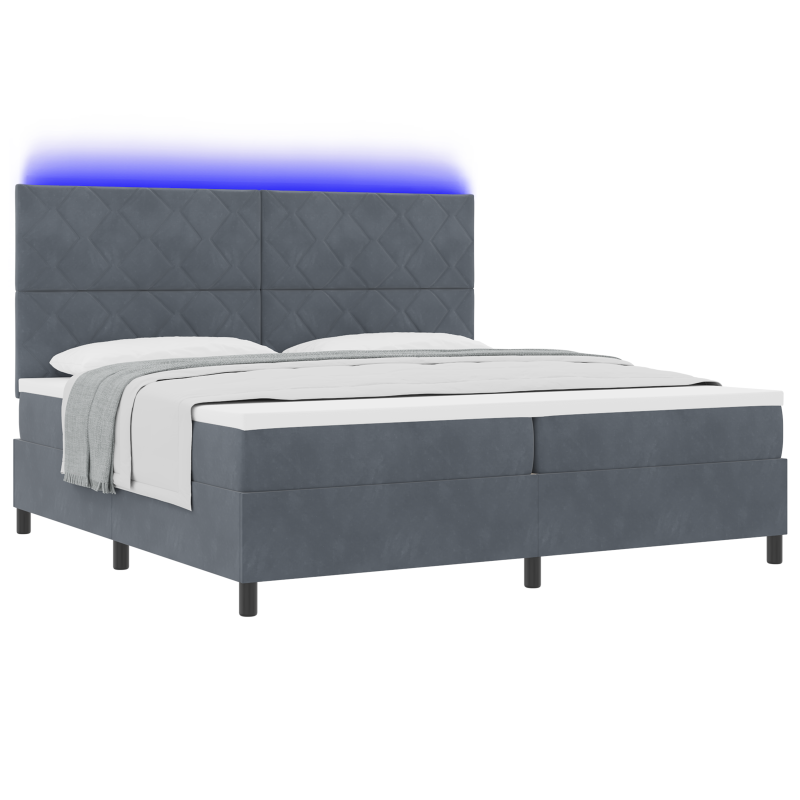 Boxspringbett mit Matratze & LED Dunkelgrau 200x200 cm Velvet