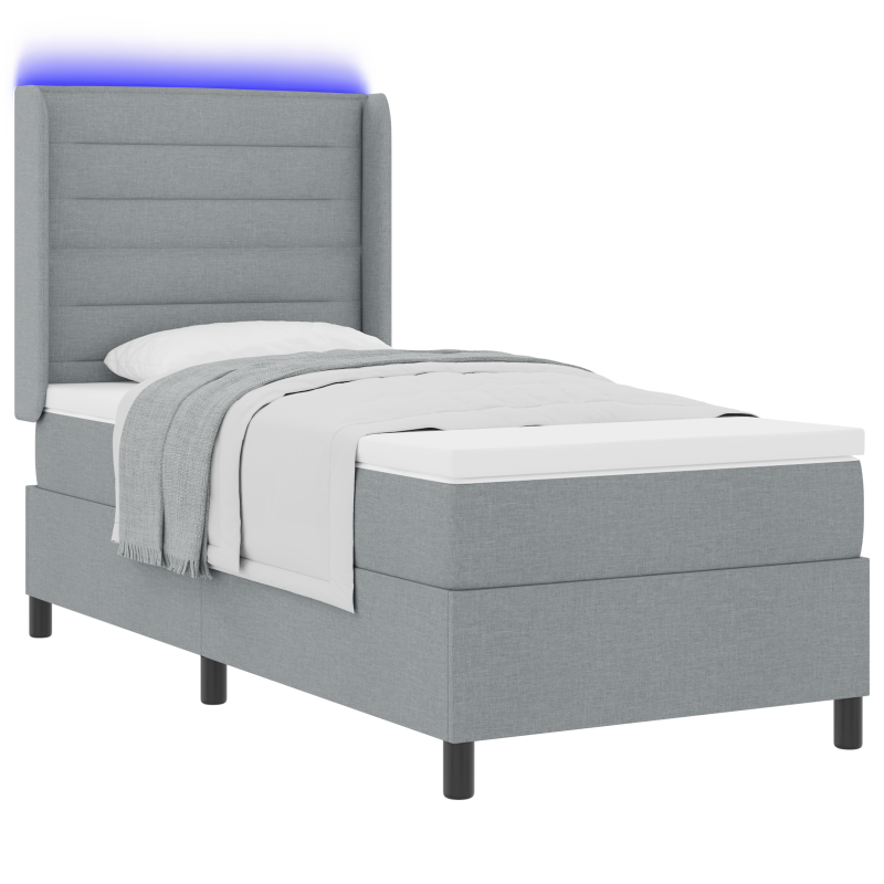 Boxspringbett mit Matratze & LED Licht Hellgrau 90x200 cm Gewebe