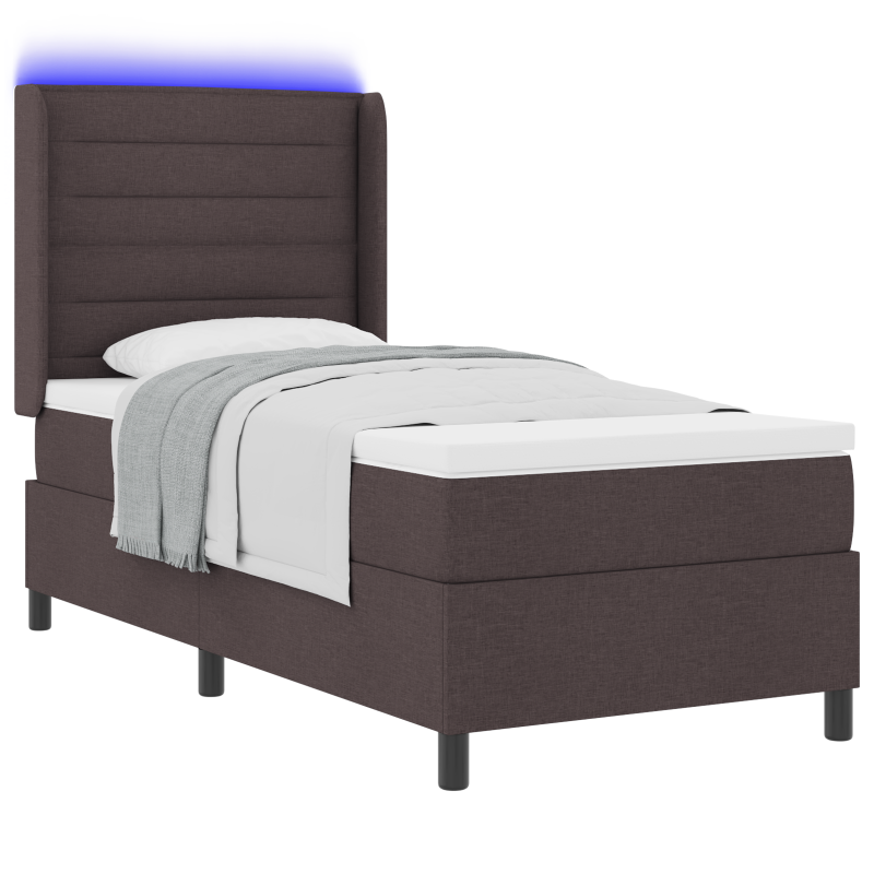 Boxspringbett mit Matratze & LED Dunkelbraun 90x200 cm Stoff