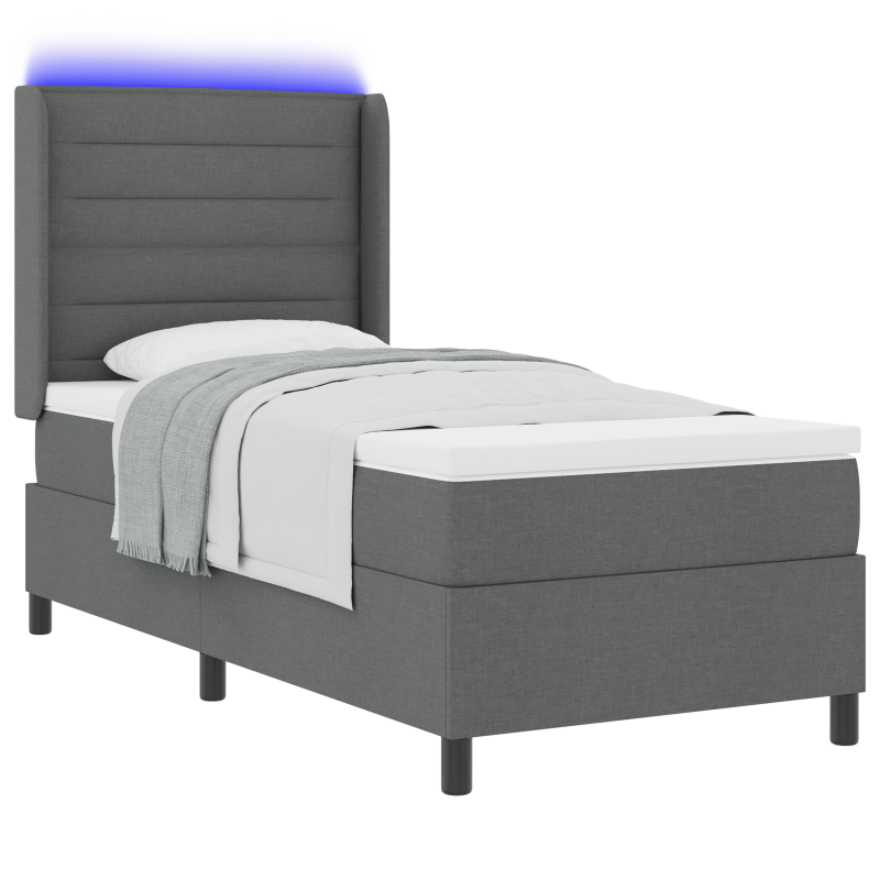 Boxspringbett mit Matratze & LED - Dunkelgrau, 100x200 cm, Stoff