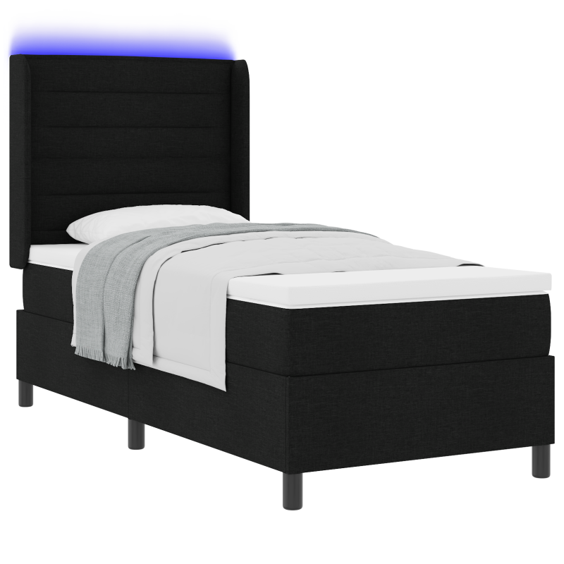 Boxspringbett mit Matratze & LED Schwarz 100x200 cm Stoff