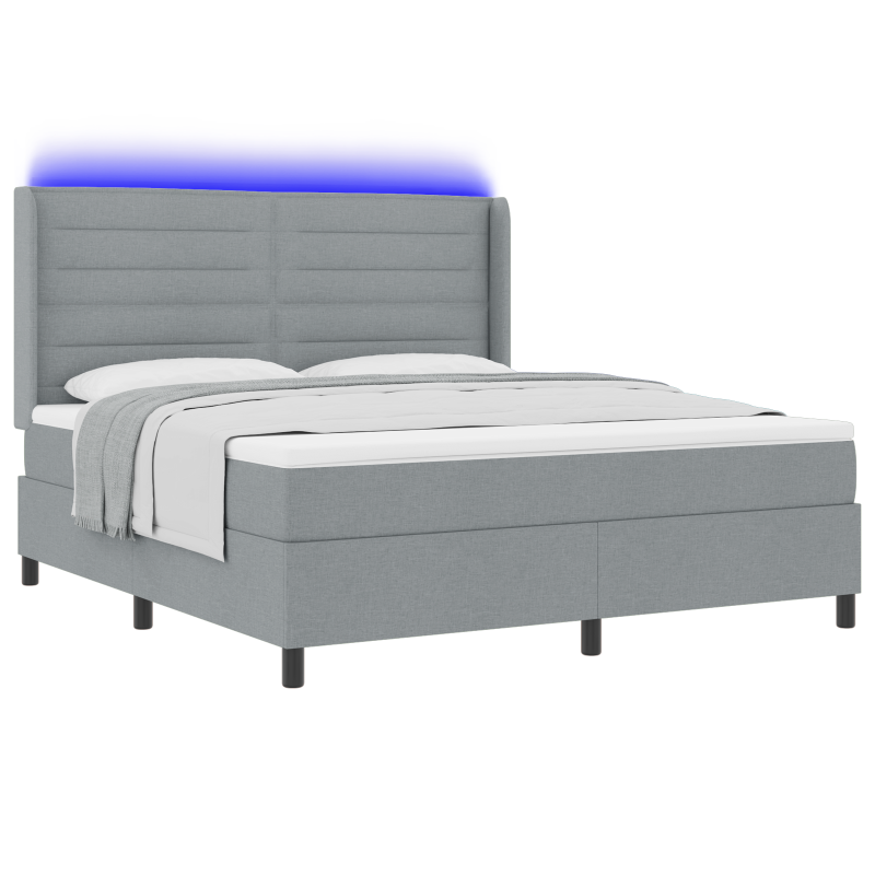 Boxspringbett mit Matratze & LED Licht Grau 180x200 cm Stoff