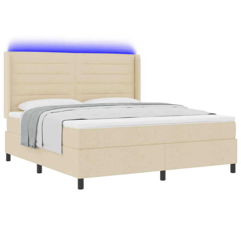 Boxspringbett mit Matratze & LED Creme 180x200 cm Stoff