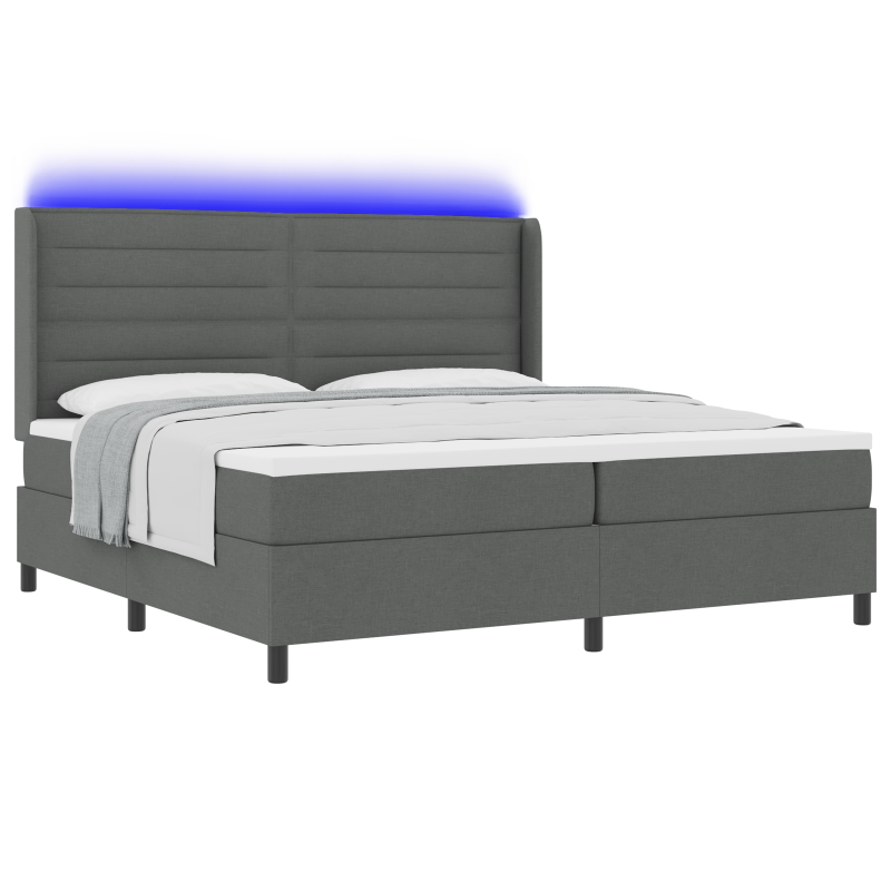 Boxspringbett mit Matratze & LED Dunkelgrau 200x200 cm Stoff
