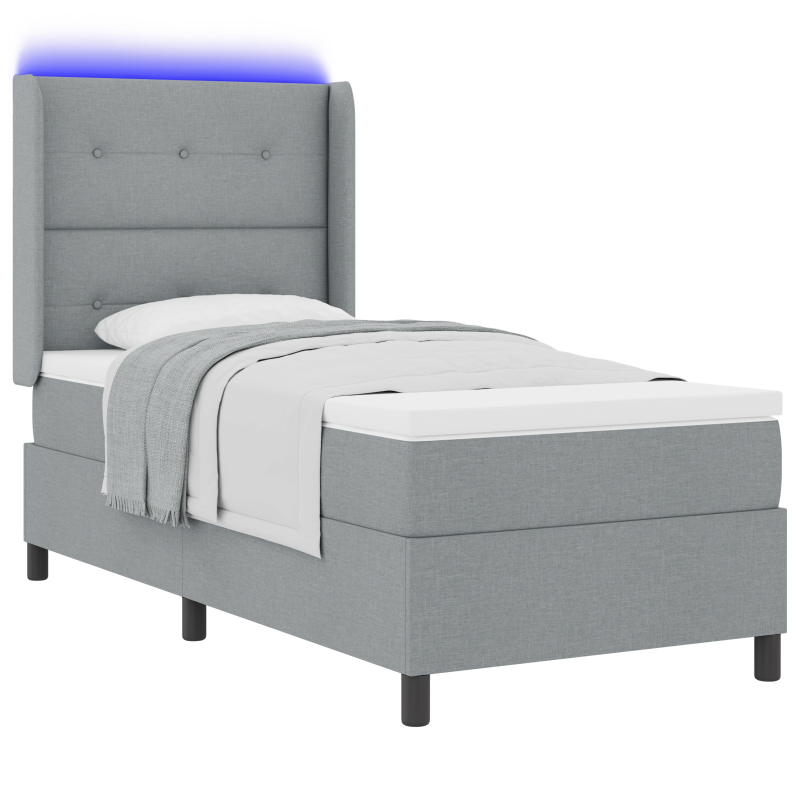 Boxspringbett mit Matratze und LED Licht Grau 100x200 cm Stoff