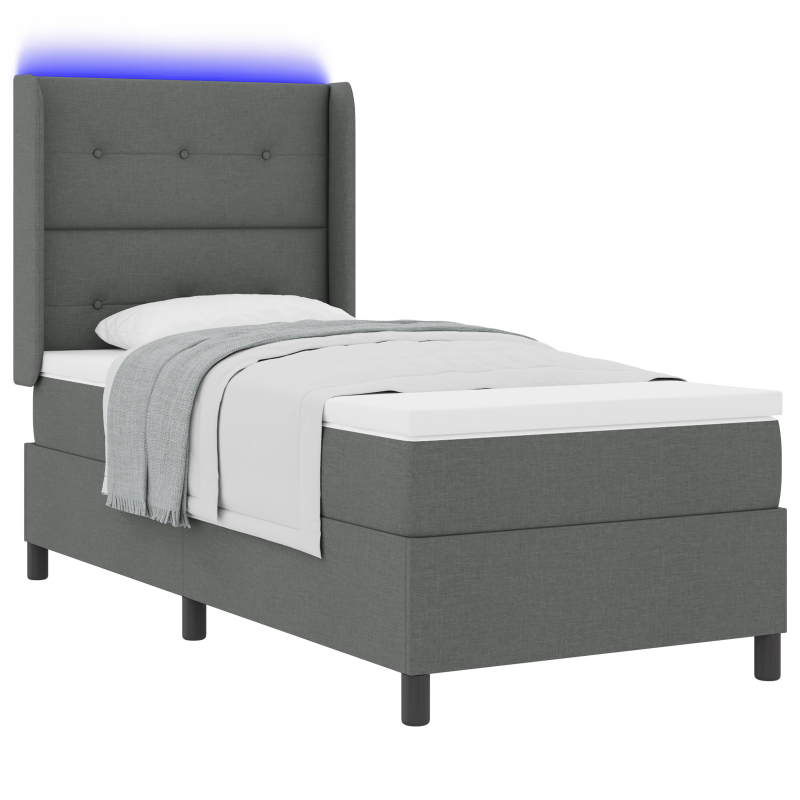Boxspringbett mit Matratze & LED Dunkelgrau 100x200 cm Stoff