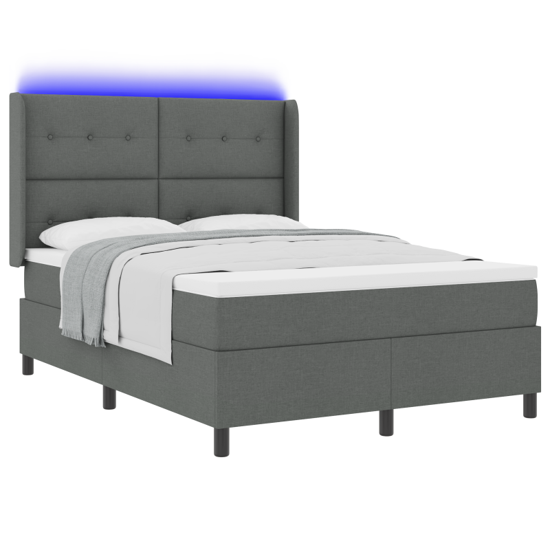 Boxspringbett mit Matratze & LED Dunkelgrau 160x200 cm Stoff
