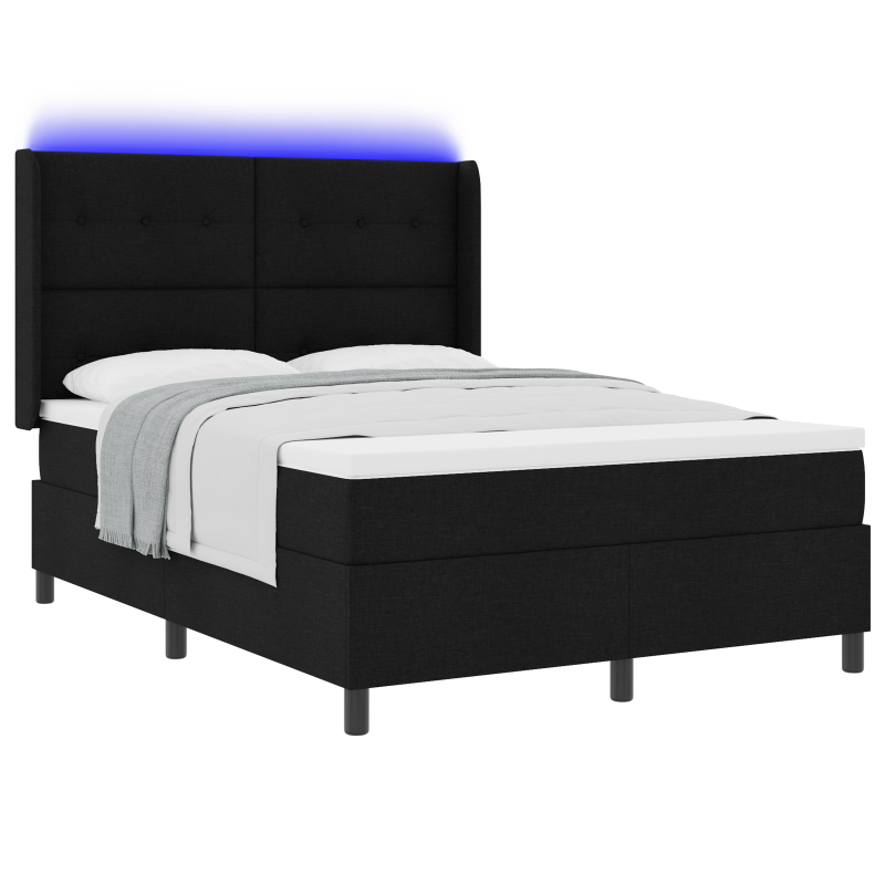 Boxspringbett mit Matratze & LED Schwarz 160x200 cm Stoff