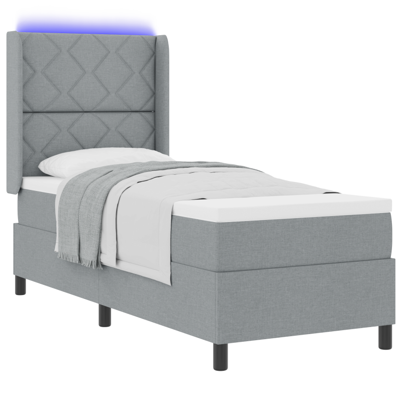 Boxspringbett mit Matratze & LED Licht Grau 90x190 cm Stoff