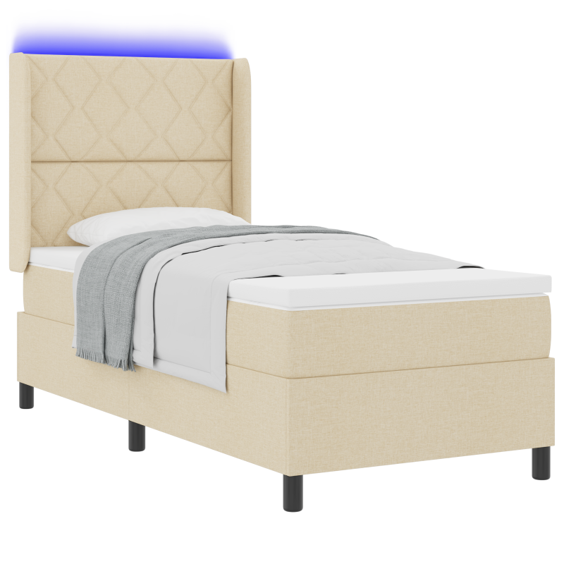 Boxspringbett mit Matratze & LED Creme 100x200 cm Stoff